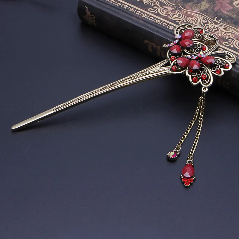 Женская элегантная заколка для волос с двойными бабочками модная шпилька стразы