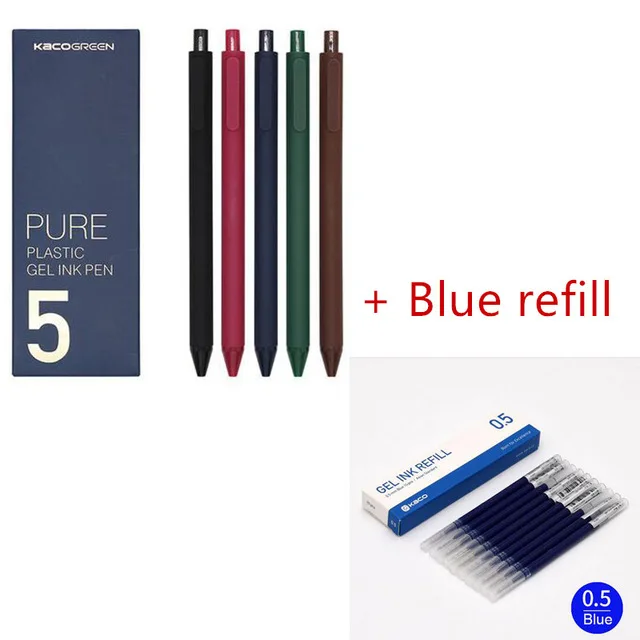 pen with blue ink 5 шт./упак. Xiaomi KACO 0,5 мм знак ручка гладкая чернила прочный подписи 5 цветов для студентов школы/офисных работников - Цвет: pen with blue ink
