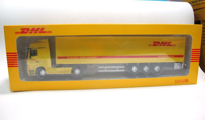 Грузовик контейнер 1:50 соотношение литой металл экспресс Dhl грузовик модель автомобиля Стайлинг транспортер детские рождественские игрушки
