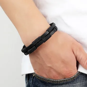 Braided Interlocking & Stitching Genuine Leather Bracelet 3