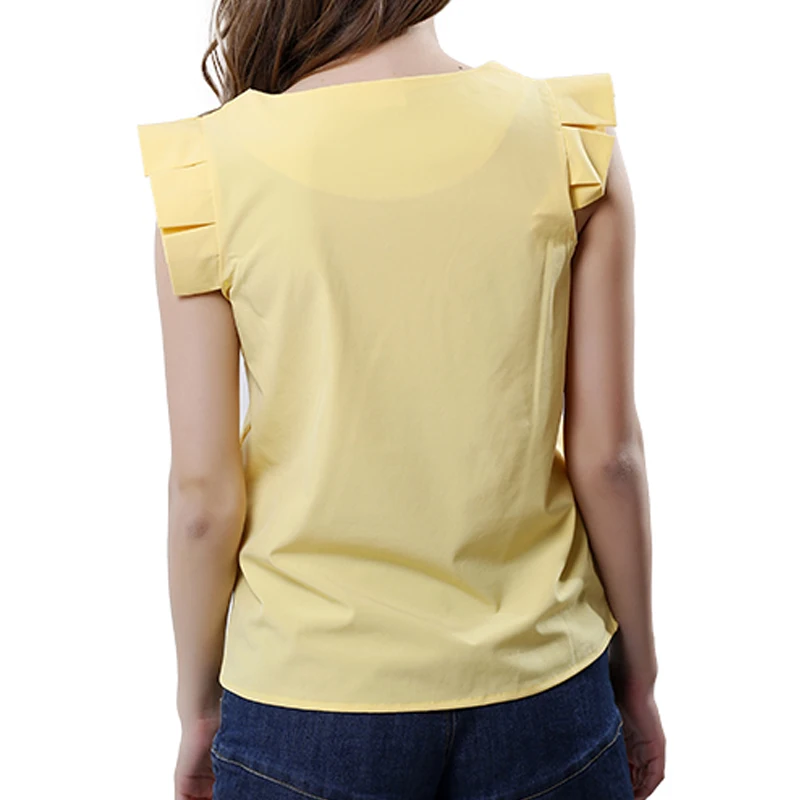 Женская шифоновая блузка ярких цветов с рукавом бабочкой и круглым вырезом топы