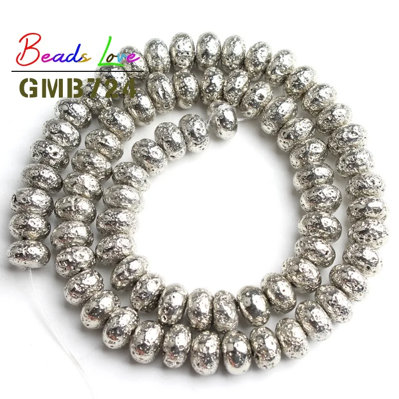 White Gold Лава камень покрытие вулканический рок круглые рондели разделительные бусины для самостоятельного изготовления ювелирных изделий браслет из бисера 6 8 10 мм 15 дюймов - Цвет: White Gold