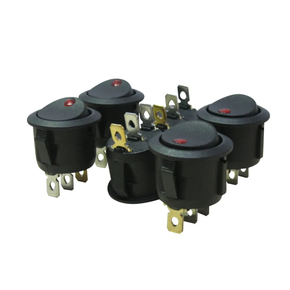 10Pcs AC 250V/6A 125V/10A red Light Illuminated DC 12V ON/Off SPST 3 Pin 2 Position Rocker Toggle Switch KCD1-5-101EN | Обустройство