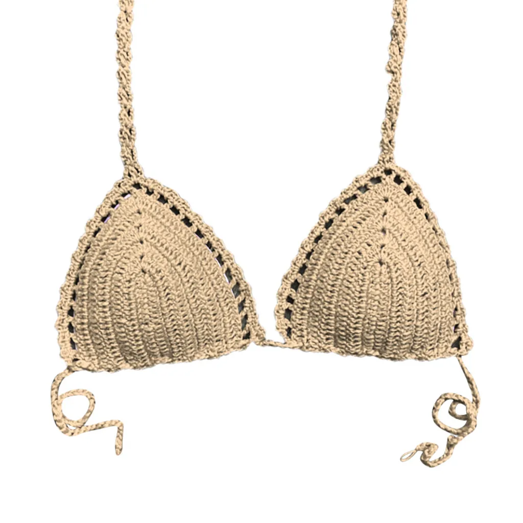 Хаки Мода Femme Maillot De Bain Femme вязанный крючком бикини Топ на шнуровке женский купальник топ на шнуровке бразильские сплошные бикини Mayo#30 - Цвет: Хаки