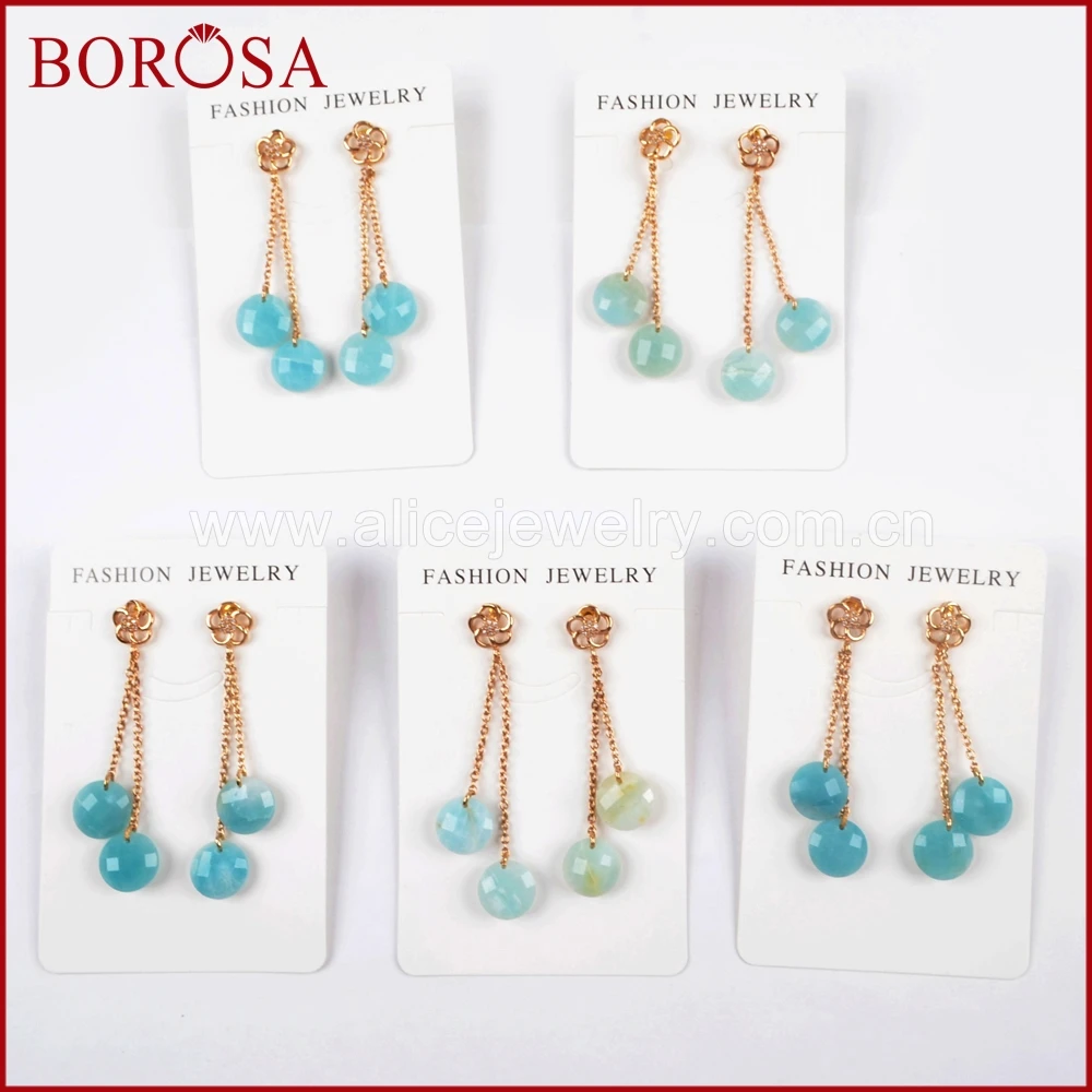 BOROSA 5 пар Позолоченные граненые серьги подвески с Amazon камнями ювелирные изделия