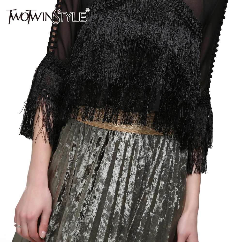 TWOTWINSTYLE 2019 летние женские сексуальные шифоновые топы с открытыми плечами и