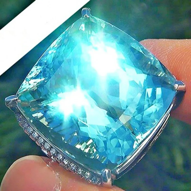 

Exaggerated Inlaid Blue Boulder Princess Ring Silver Plated Ring for Women Wedding Band Engagment Promise Ring Jewelry