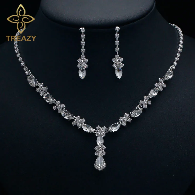TREAZY красивый комплект свадебных украшений с прозрачными кристаллами ожерелье в