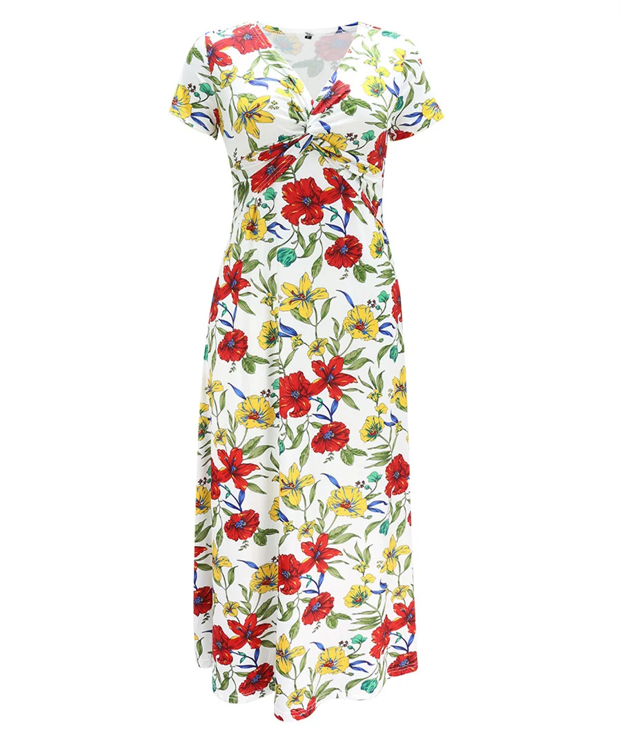 Женское длинное платье с V образным вырезом и коротким рукавом|Женские платья| |