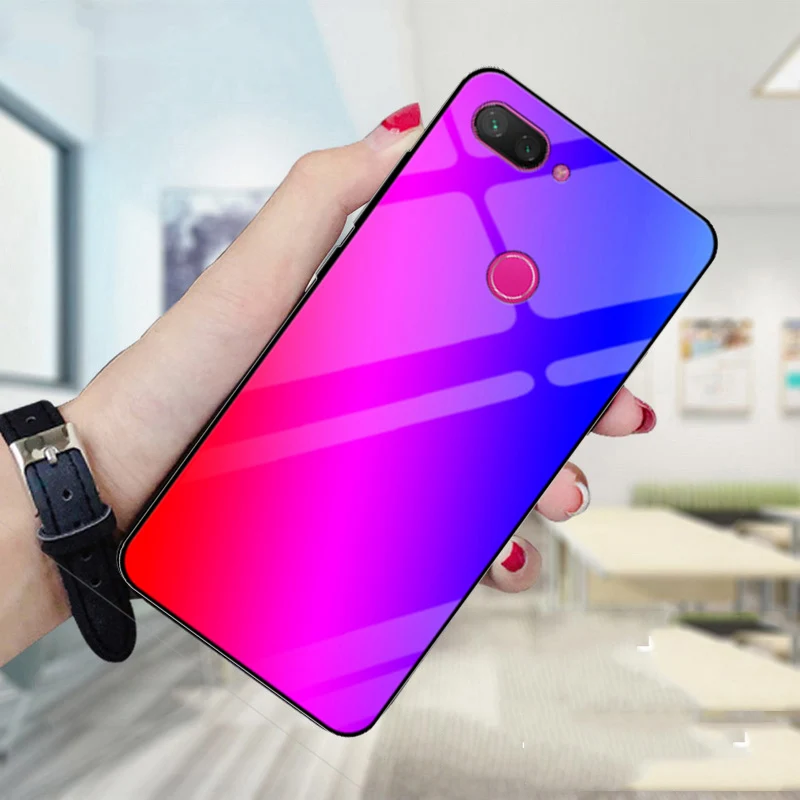 Чехол для xiaomi mi 8 lite, роскошный градиентный чехол из закаленного стекла для xiaomi mi8 lite, чехлы для телефонов mi 8 lite, mi8lite, задняя крышка
