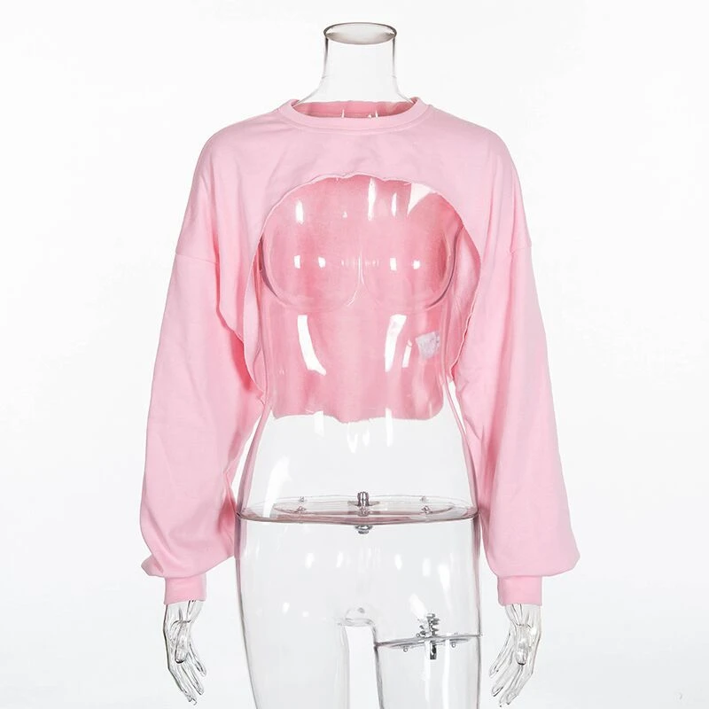 

IANLAN Girls Round Neck Bare-chested Sweatshirt Bat-sleeve Street Sweater Female Sexy Night Club Tops IL00497