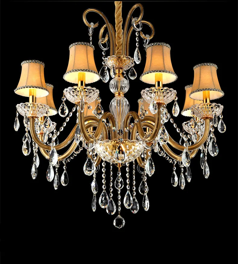 Kopen Art Deco Home Champagne Crystal Verlichting Gouden Kroonluchter Lampen Voor Slaapkamer Moderne Eetkamer Lamp Led Lamparas Stof Shades