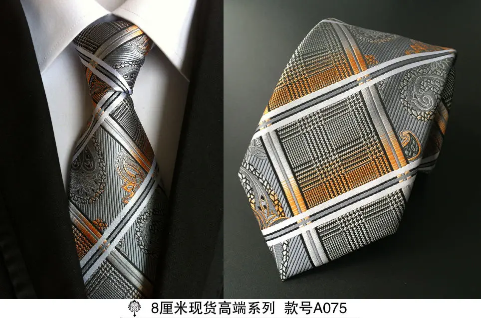 Популярный Галстук с узором "огурцы" для мужчин шелковые галстуки дизайнерские модные мужские галстуки 8 см темно-синие и красные свадебные галстуки в полоску - Цвет: A075