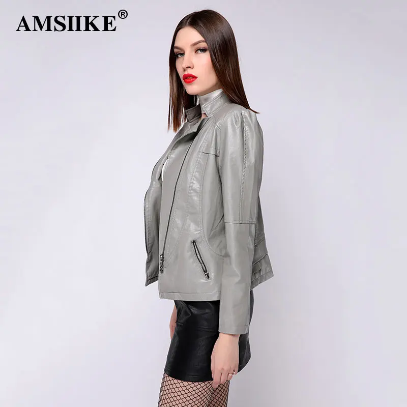 Женская кожаная куртка AMSIIKE из искусственной кожи 2019 классическая популярная
