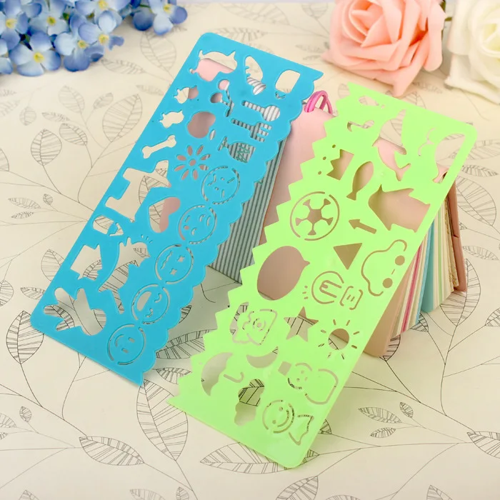 4PCS New Cute Candy Color Art Graphics Symbols Drawing Template Ruler Student Kids Stencil Rule Stationery Supplies | Канцтовары для