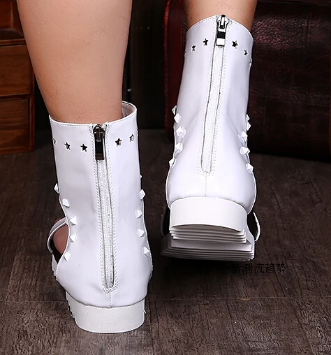 Новинка 2015 года летняя обувь увеличивающая рост мужские белые ботильоны из