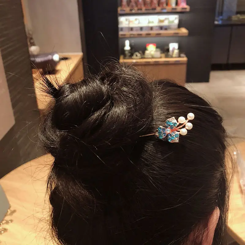 Жемчужные стразы, простая Женская романтическая металлическая палочка для волос, хрустальные палочки для волос, заколка, аксессуары, китайский классический стиль