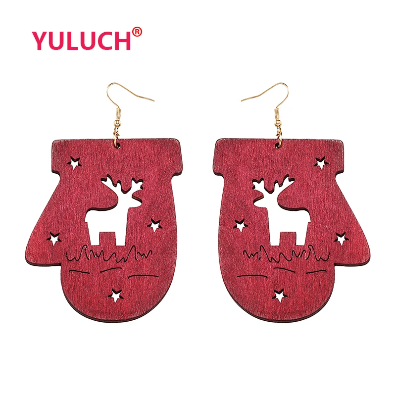 

YULUCH Wooden Christmas Gloves Hollow Elk Pendant Jewelry Earrings for Sweet Waves Beauty Fashion Women's Earrings Christmas Gif
