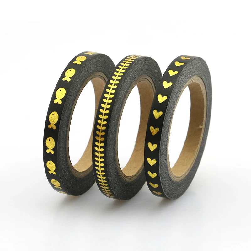 

2017 Gold Black Foil Washi Tape Set 5mm*10m Kawaii Scrapbooking Tools Masking Tape Christmas Photo Album Diy Decorative Tapes