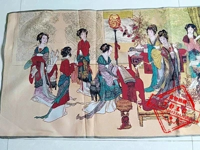 Антикварные Двенадцать красавиц вышитые двенадцать золотых цепей|Статуэтки и