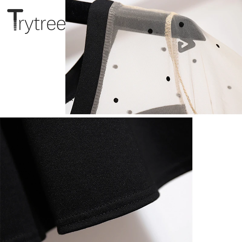 Летнее Повседневное платье Trytree женское кружевное черное ТРАПЕЦИЕВИДНОЕ в