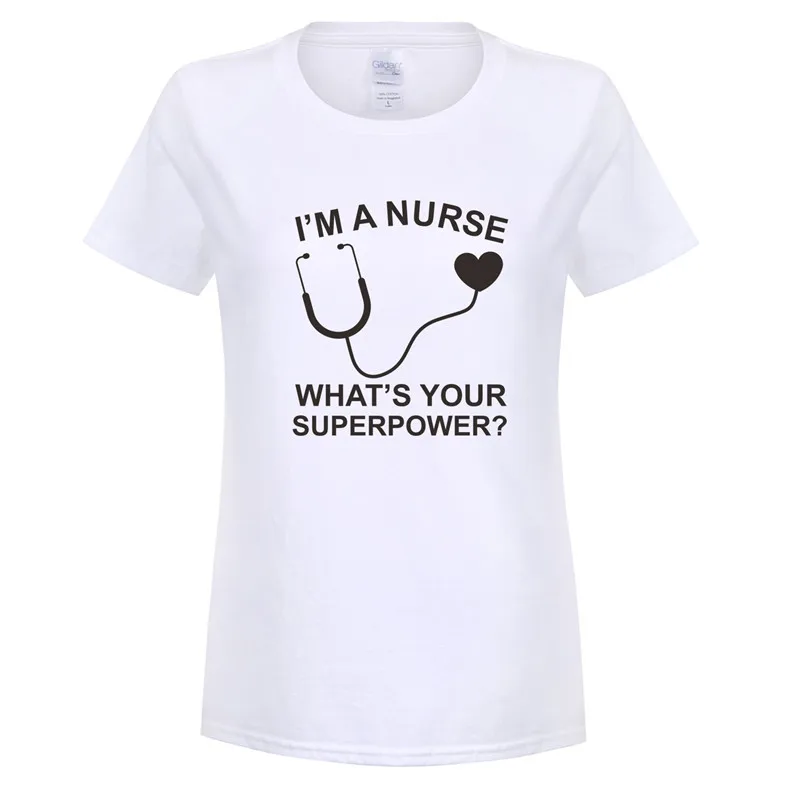 Женская футболка с короткими рукавами надписью I'm Nurse What is Your Superpower|Футболки| |