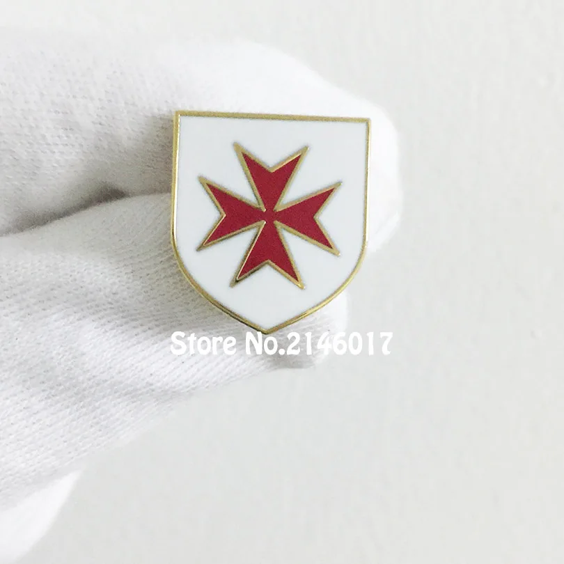 

Crusader Warrior Order Knight White Shield with Red Maltese Cross Lapel Pin Masonic Pins Badge Freemason 18mm Masons Brooch