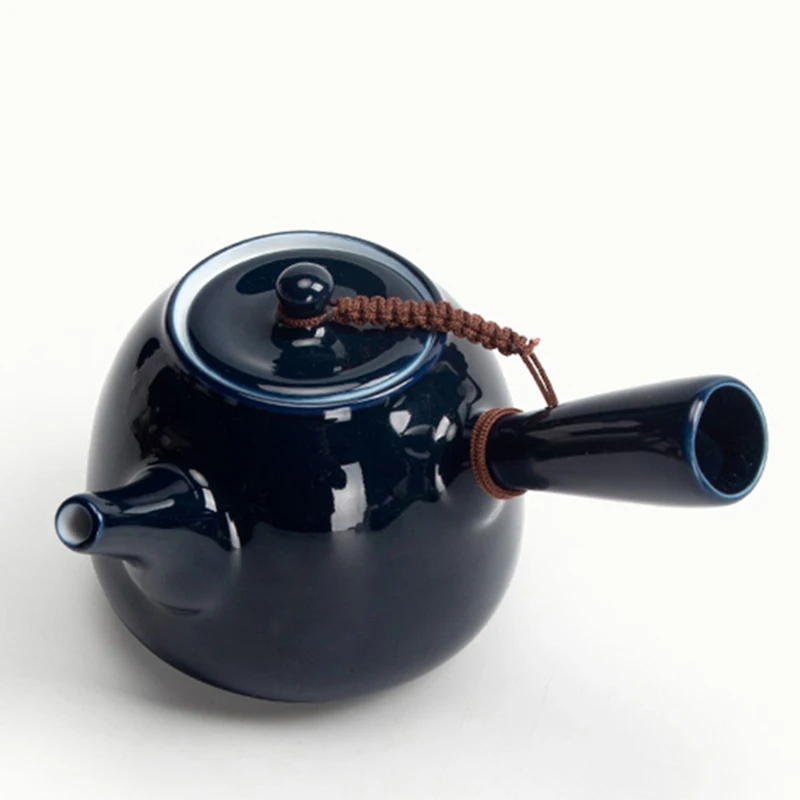 

170cc Vintage Japanese Style Ji Blue Glaze Gold Line Side Handle Teapot Porcelain Kung Fu Tea Sets Porcelain Tea Pot Coffee Pot