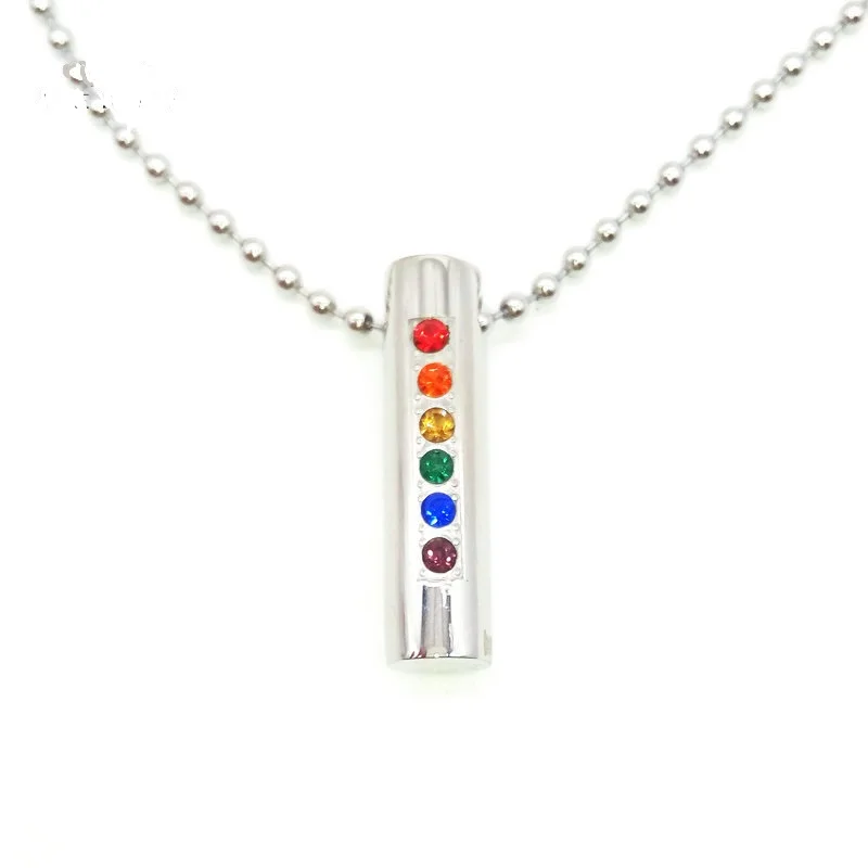2018 Fashion Rainbow Cylinder Crystal LGBT Stainless Steel Necklace For Woman Men Gay Pride gift for Forever Love Pendant | Украшения и