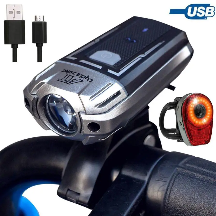 USB перезаряжаемая велосипедная фара + задний свет светодиодный цикл безопасный