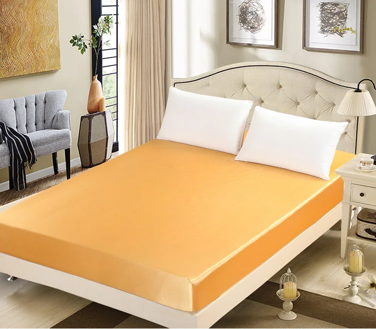 Роскошная золотая шелковая простыня атласная с натяжным покрытием двойной