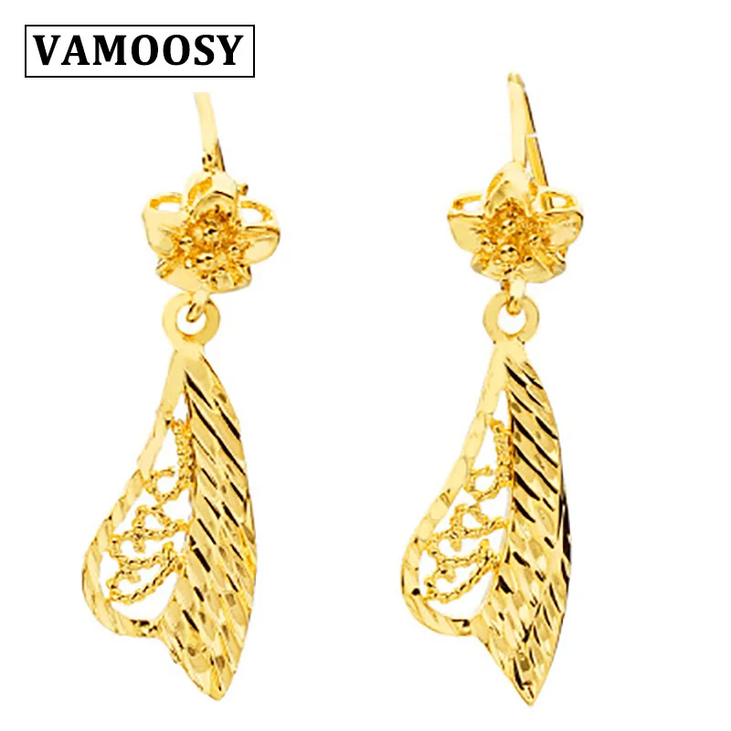 

VAMOOSY 2018 New Vintage Jewelry Exquisite Feather Earring for Women 24K gold color shiny bling Simple Drop Earrings Ear jewelry