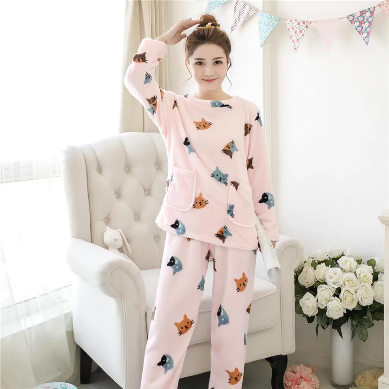 Новая зимняя Женская фланелевая кашемировая одежда для сна домашняя отдыха из