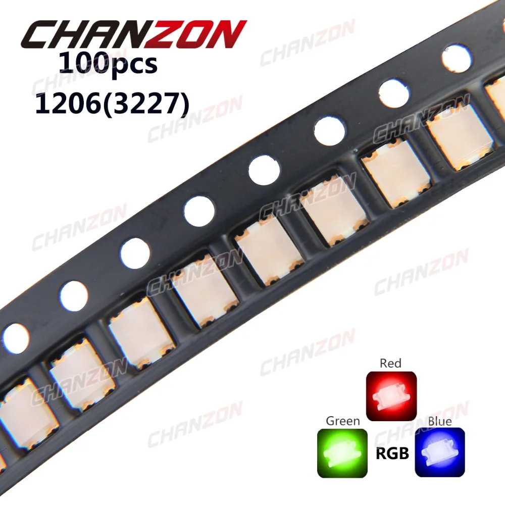 100 шт. 1206 (3227) Общий Анод RGB SMD СВЕТОДИОДНЫЙ шар триколор красный зеленый синий 20 мА