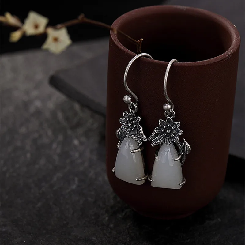 Женские серьги в виде цветка без глины из натурального серебра 925 пробы ювелирные