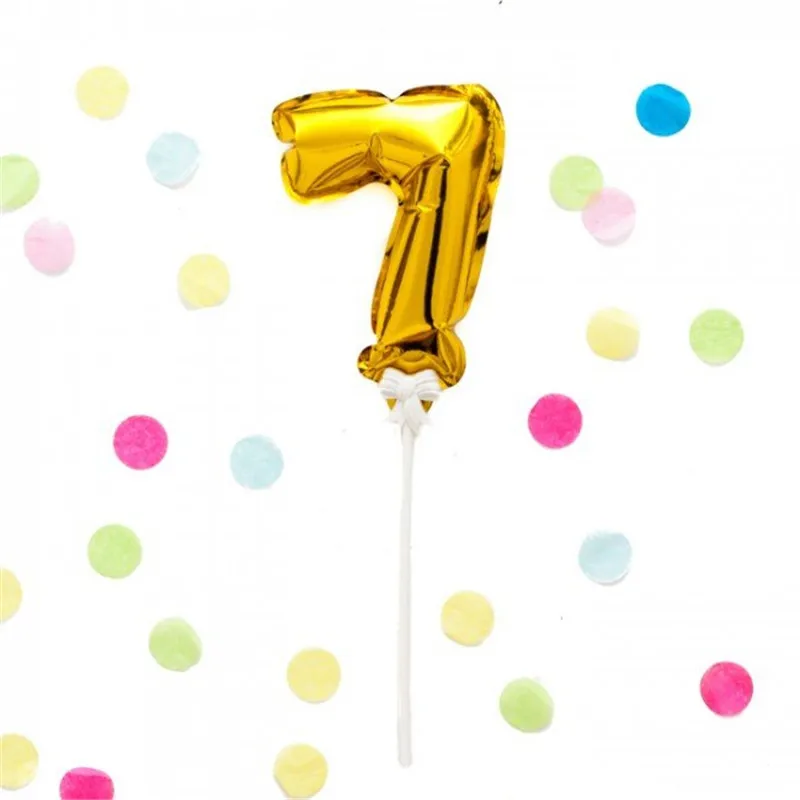 Daab08 Number 7 Самонадувающиеся мини золотые воздушные шары из фольги в виде цифр Торт Топперы с бантом Пластиковая Палочка Свадьба День Рождения Вечеринка торт поставки - Цвет: Daab08 Number 7