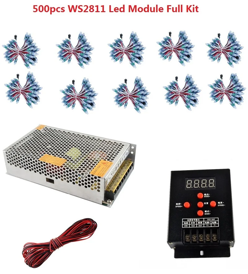 1000 шт. WS2811 светодиодный пиксельный модульный 12 мм IP68 RGB рассеянный адресуемых для буквы знак DC 5 V+ T1000S контроллер+ Мощность адаптер - Цвет: 500pcs Full Kit