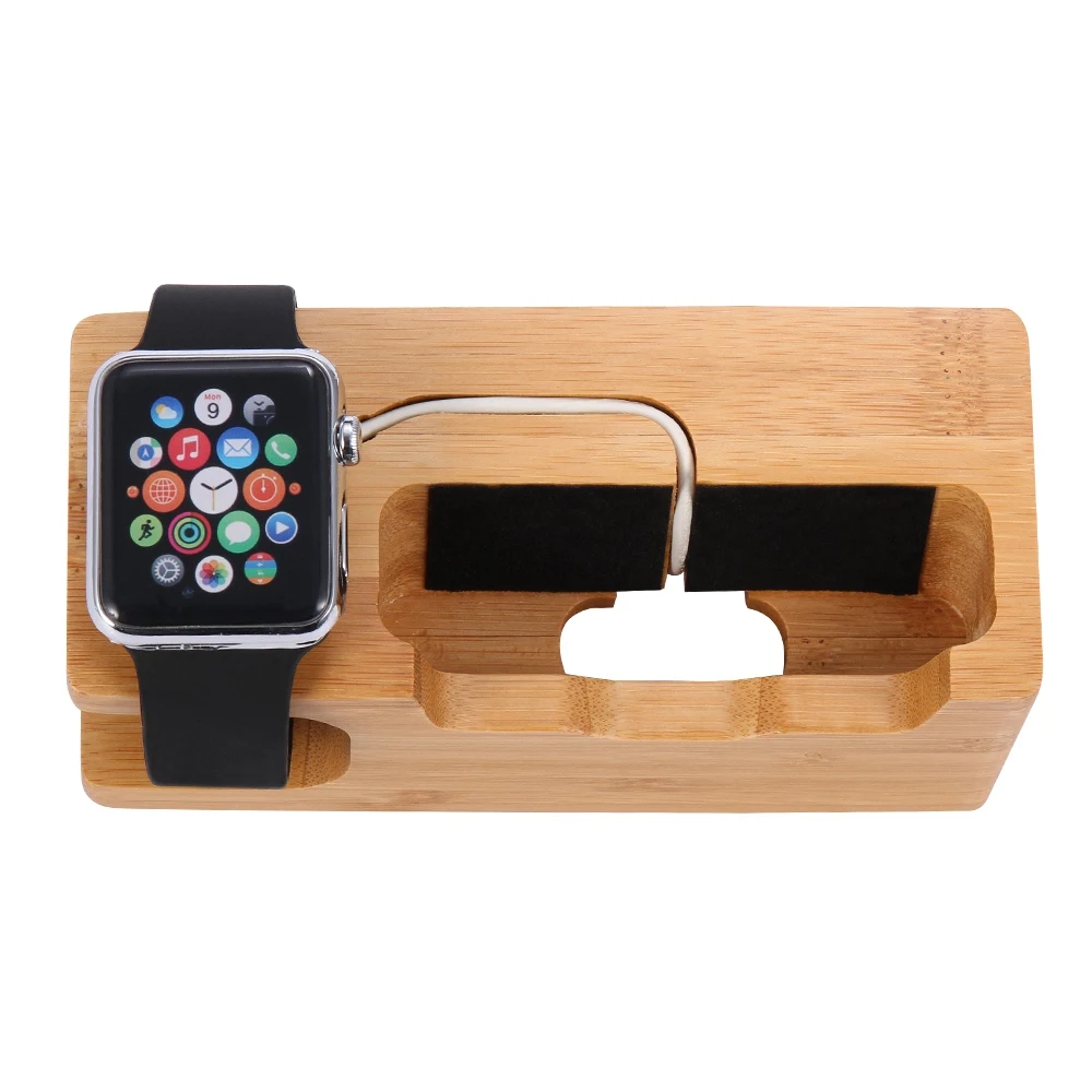 Multi Функция из натуральной древесины бамбука Стенд телефон часы зарядки