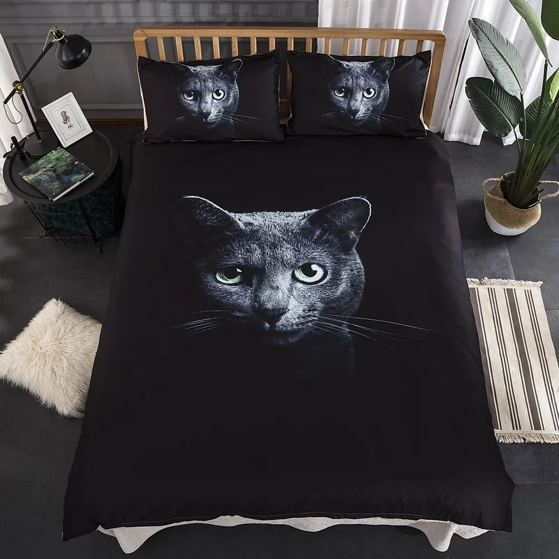 3D black cat night owl animal grey twin king queen double full bedclothes pillowcase duvet cover set bedding | Дом и сад