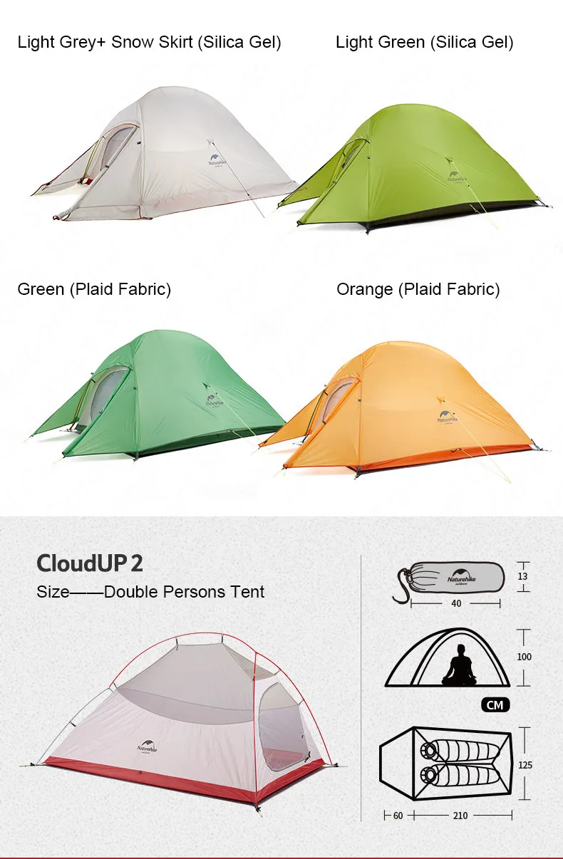 Naturehike Upgrade CloudUp2 палатка 20D силиконовый двойной слой 2 человек Сверхлегкий портативный алюминиевый полюс кемпинговая палатка NH17T001-T