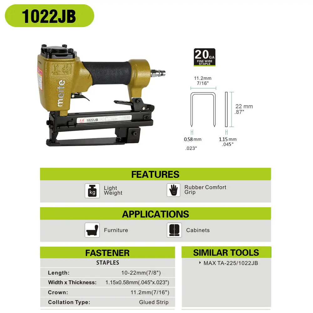 Meite 1022JB 7/16&quot(11.2MM) Crown 20 Gauge air gun nailer stapler pneumatic fine wire motorcycle seat July.23 Update tool | Инструменты