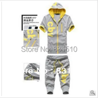 2013 summer new fashion casual men's short-sleeved hooded sports suit free shipping | Мужская одежда