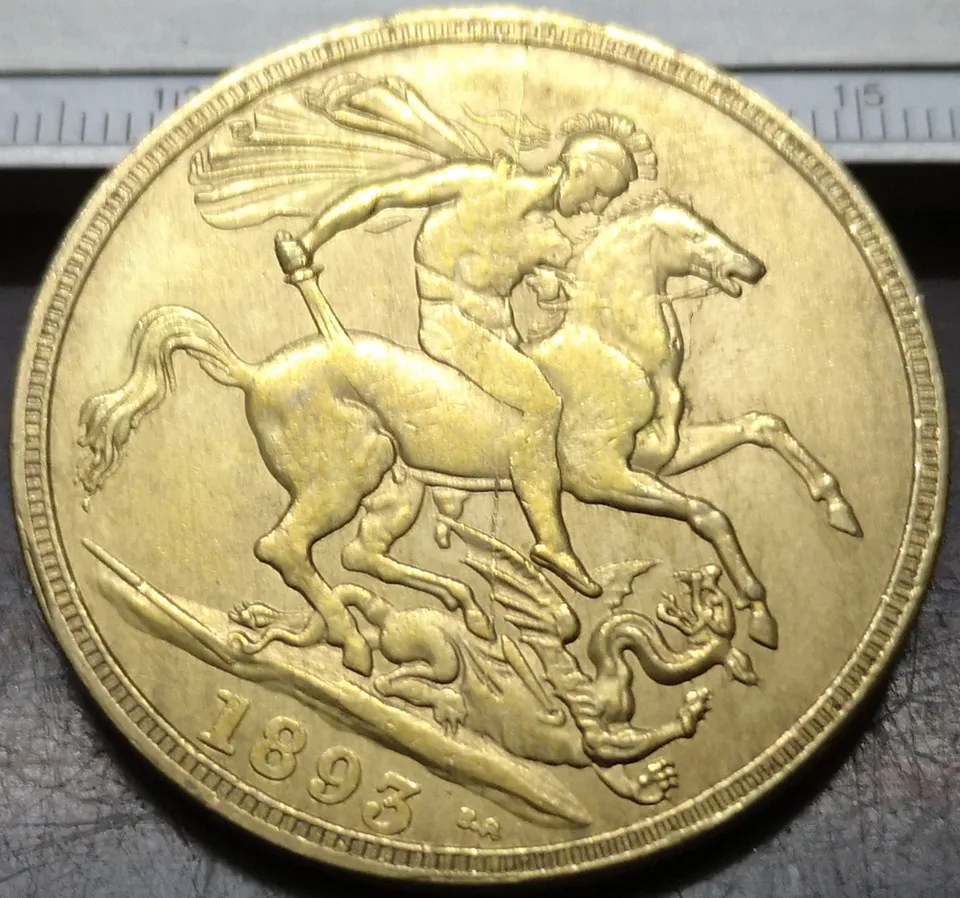 1893 Великобритания 5 фунтов-Виктория 3rd portrait. 9999 pure Gold Plated Имитация монеты