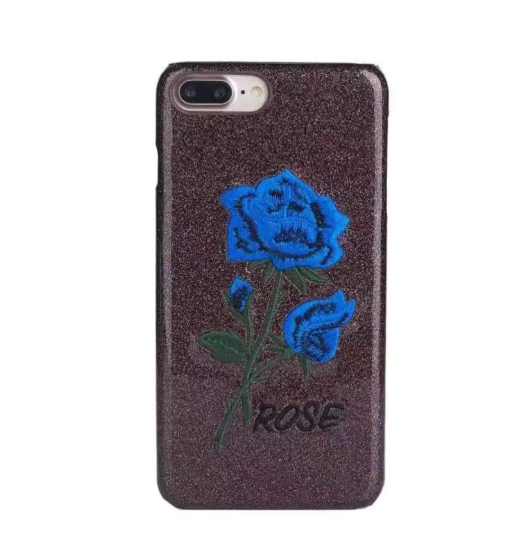 FULAIKATE Embroidery Rose Case for iPhone 7 Glitter Flower Hard Back Cover iPhone7 4.7&quot Phone Protective Funda Cases |