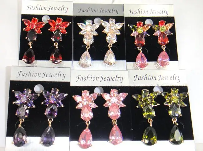 MOODPC Free shipping Gold Color Ladies Luxury Earrings AAA+ Flower Cubic Zircon Stud Earring Top Quality Nickel &amp Lead | Украшения и