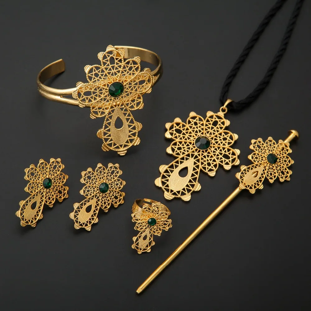 Новейший комплект ювелирных украшений из эфиопского Креста 24 к золотого цвета