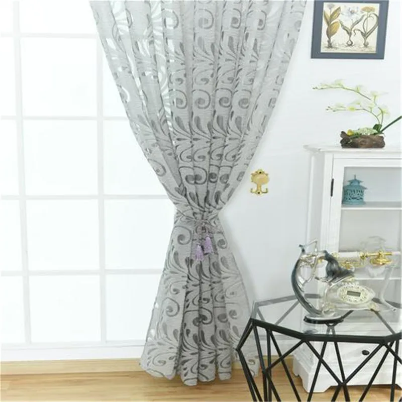 Gray 100*200 см Новая Роскошная штора с принтом хвост Феникса Тюль закрывающие окно занавески для гостиной комнатные перегородки экраны - Цвет: Gray