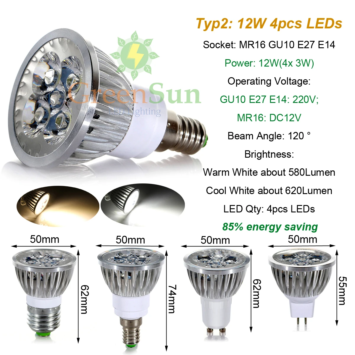 MR16 GU10 E27 E14 3W 4 Вт 5 Вт Светодиодный прожектор Точечный светильник LED лампа Теплый/Холодный белый