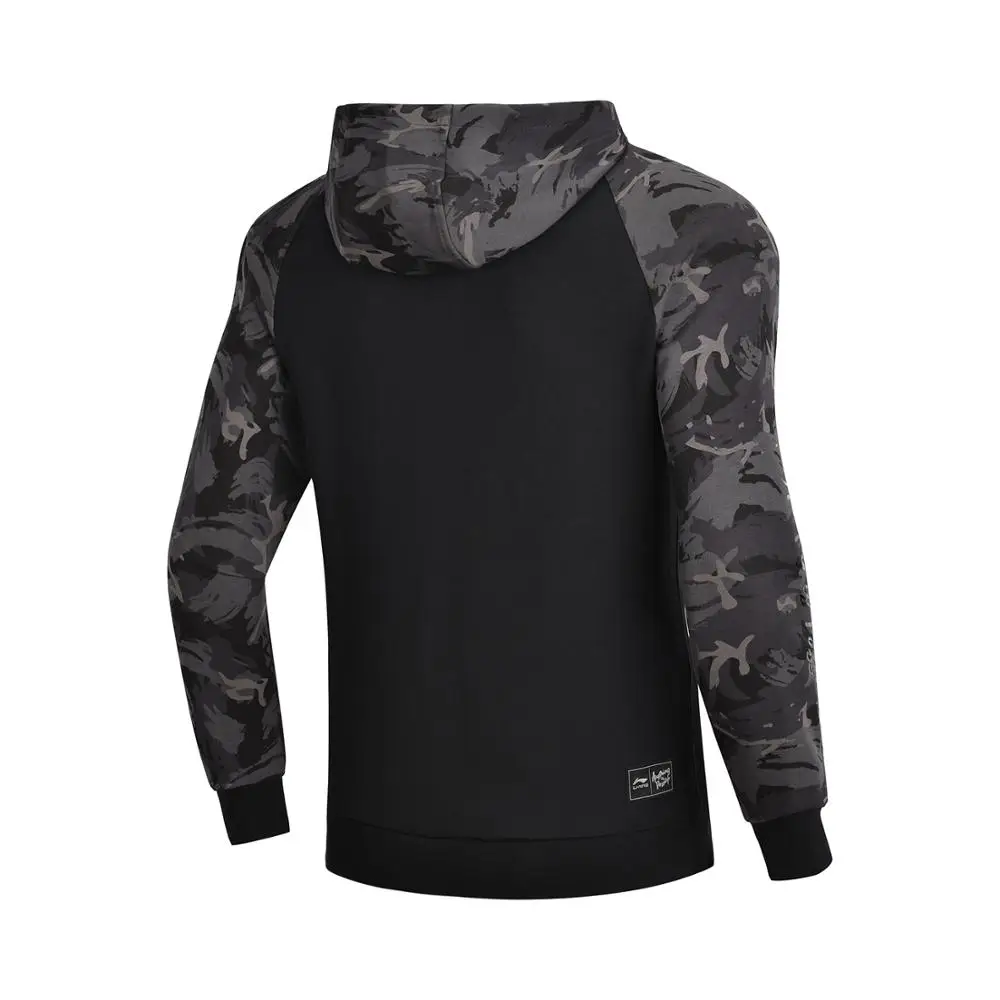 Li Ning Мужская трендовая толстовка с капюшоном обычная посадка 66% хлопок 34%