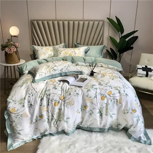 bedding set 15 Ropa de cama Tencel Silk, 4 шт., набор постельного белья KING QUEEN, роскошный пододеяльник, простыня, постельное белье dekbedovertrek - Цвет: bedding set 15